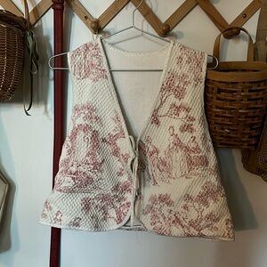 Quilted Toile Print Tie Vest